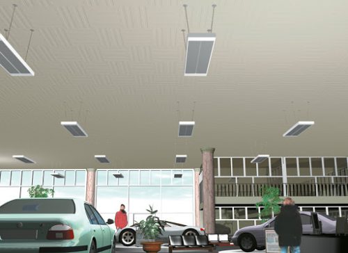 Infrarood plafondpanelen met hoog vermogen zijn zeer geschikt voor grote ruimtes zoals autoshowrooms, grote winkels, binnenspeeltuinen en sporthallen. Verkrijgbaar bij Jirlumar met vermogens van 1000W tot 4000W.
