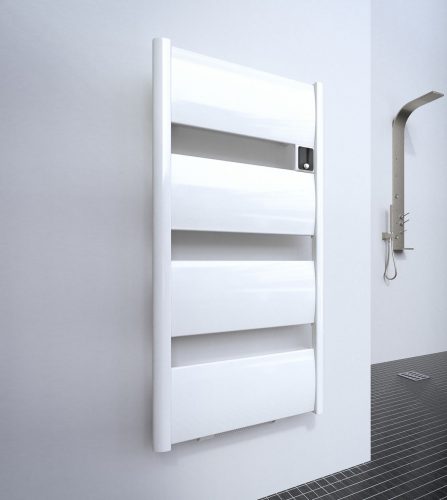 Strakke elektrische badkamerverwarming met handdoekrek. Seychelles 2 van Jirlumar is een moderne, duurzame en efficiënte keuze voor elke badkamer